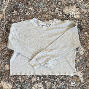TNA grey crop long sleeve waffle